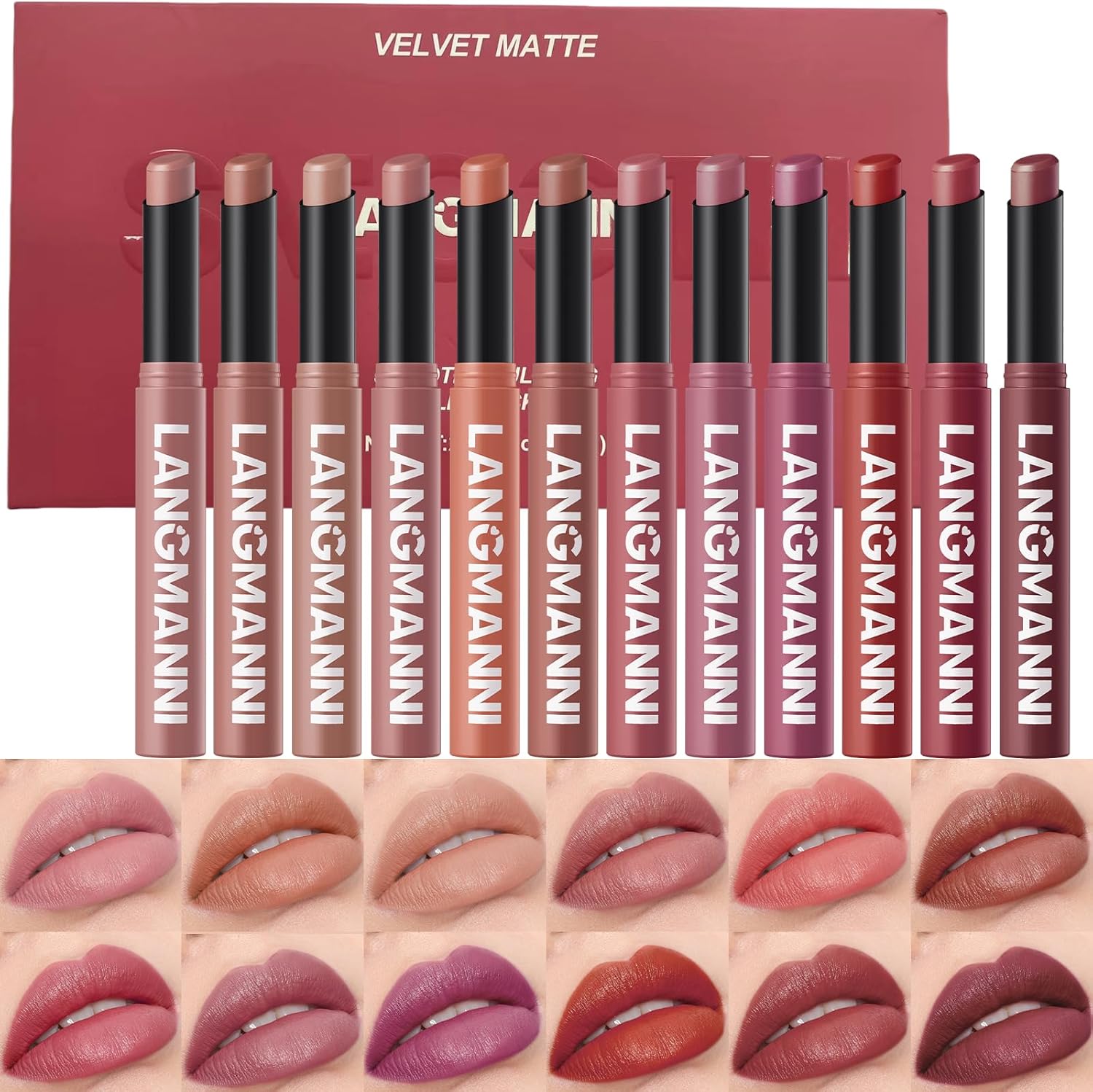 Jolilab 12 piece velvet matte lipstick set in assorted nude and red shades