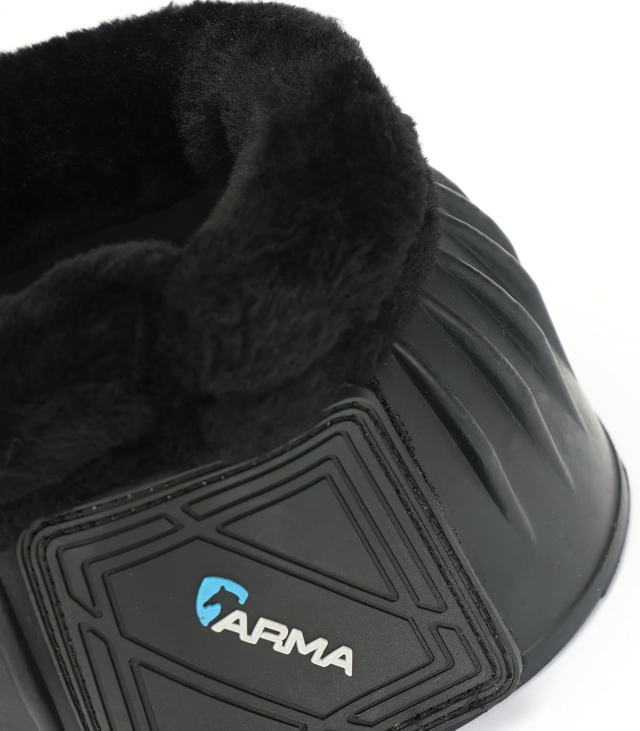 Durable gum rubber bell boots displaying the secure double touch close hook and loop fasteners.