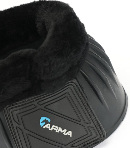 Durable gum rubber bell boots displaying the secure double touch close hook and loop fasteners.