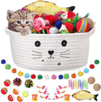 Zopeal 58 Pcs Summer Cat Storage Basket Gift Toys Set, Colorful Flashing Balls Pet Bell Crinkle Balls Spring Toys Attract Cat to Swat, Hunt, Interactive for Pet(Grey,9.8 Inch) - Image 12