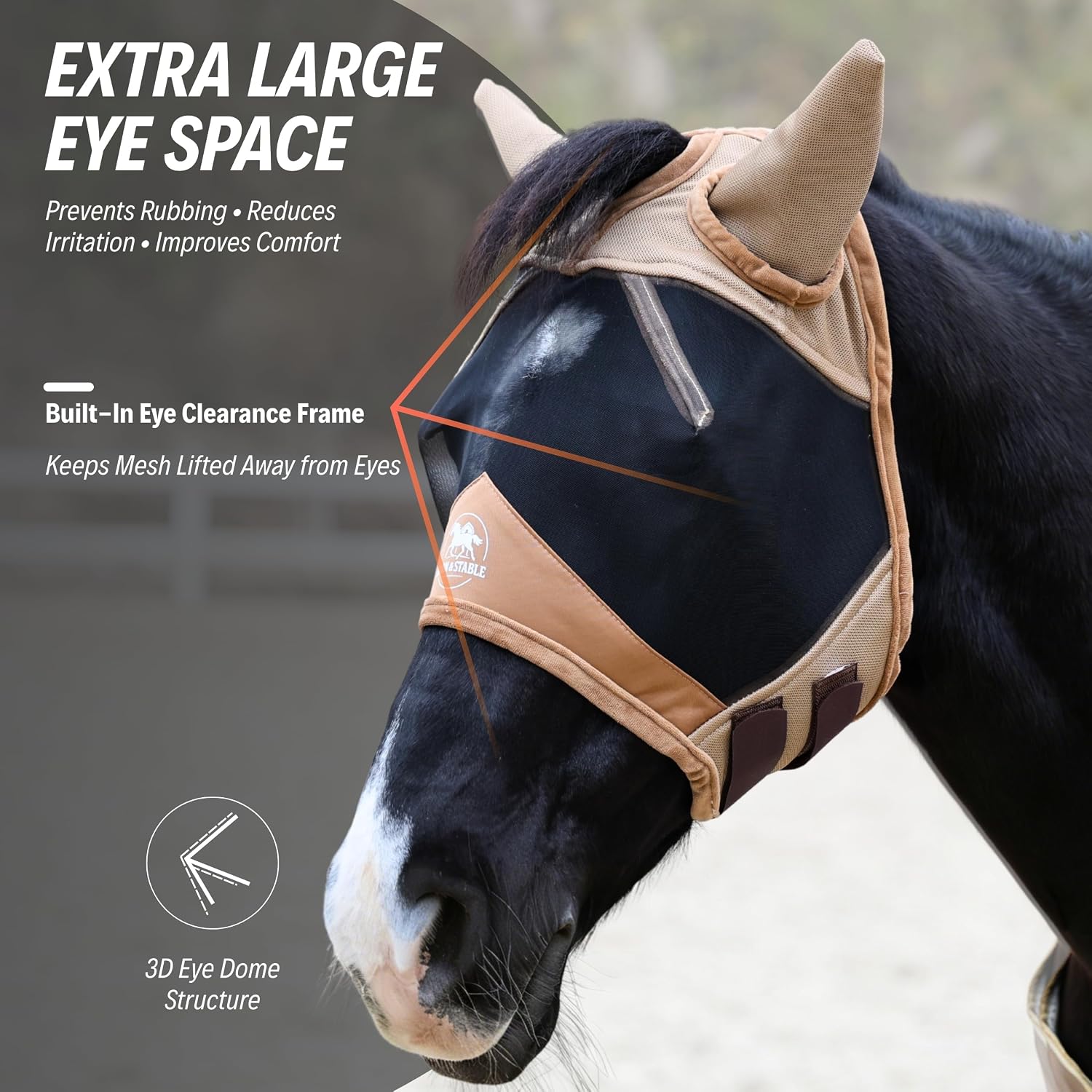 Horse wearing Barn and Stable fly mask with ear protection