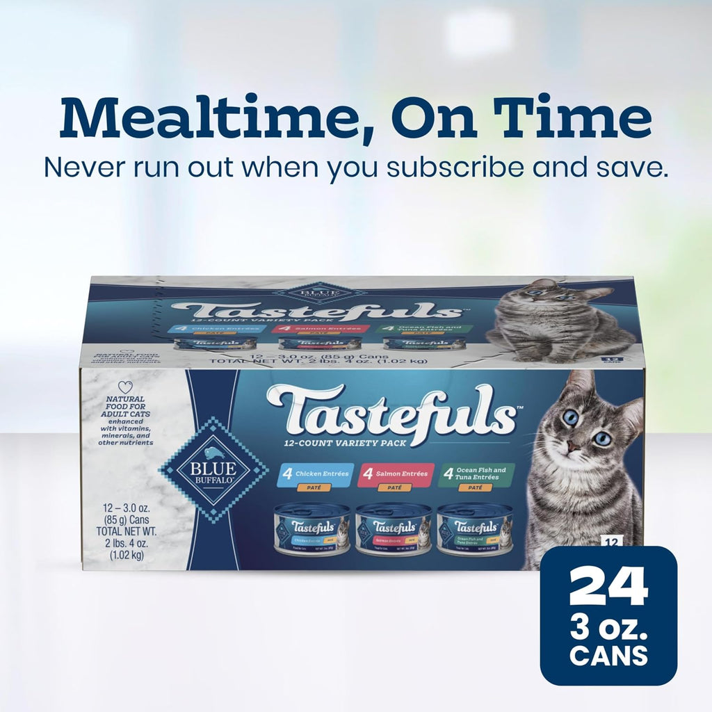Blue Buffalo Tastefuls Wet Cat Food Pat Variety Pack (Chicken, Turkey & Chicken, Ocean Fish & Tuna) for Adult Cats, Made with Natural Ingredients, 5.5-oz. Each (24 Cans) - Image 10