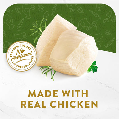 Back label of Purina Fancy Feast Chicken Collection Broths displaying ingredient lists.