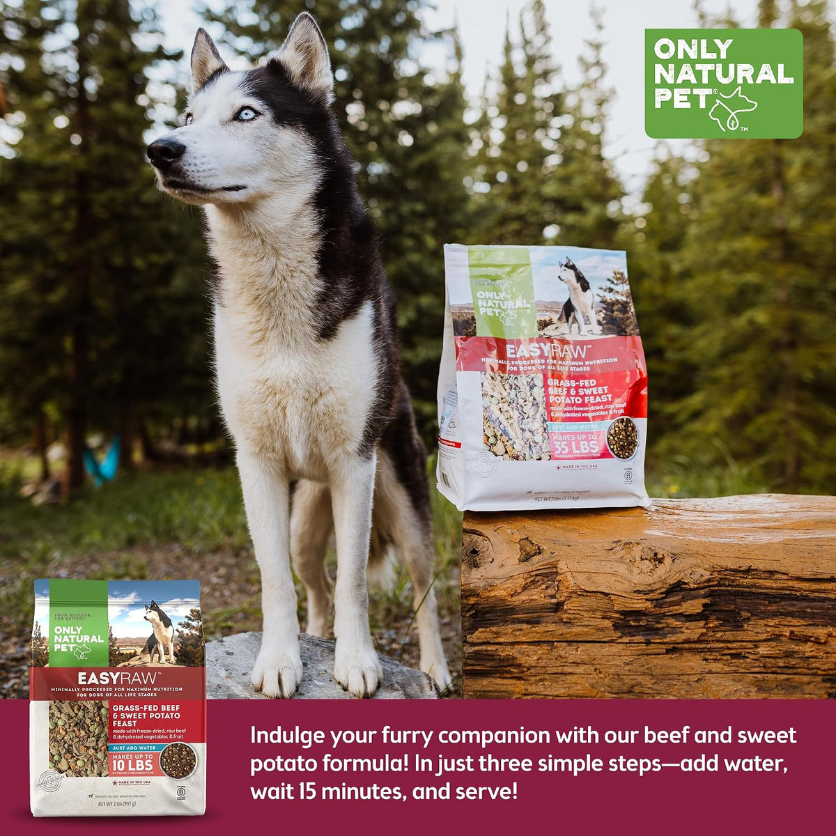 Only Natural Pet EasyRaw grass fed beef nutrition facts and feeding guidelines table