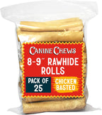 Canine Chews 8-9" Beef Basted Rawhide Rolls, Raw Hide Bones for Large Dogs, Dog Bones Large Breed, Durable, Long-Lasting, Medium & Large Breeds, 25pk - Image 10