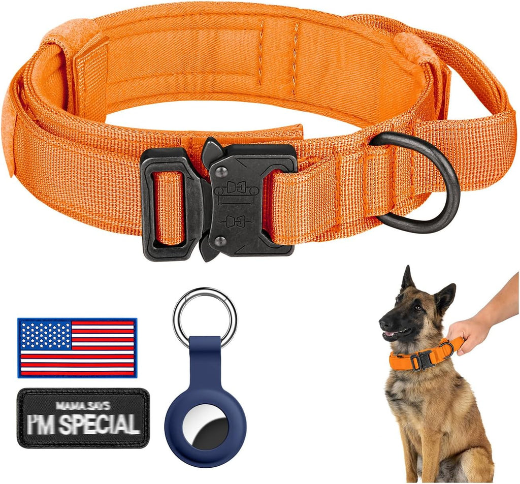 DAGANXI Tactical Dog Collar, Adjustable Military Training Nylon Dog Collar with Control Handle and Heavy Metal Buckle for Medium and Large Dogs, with Patches and Airtags Case (L, Black) - Image 14