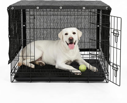 ShadeMart 90 percent UV block dog kennel shade cover front view on outdoor wire playpen