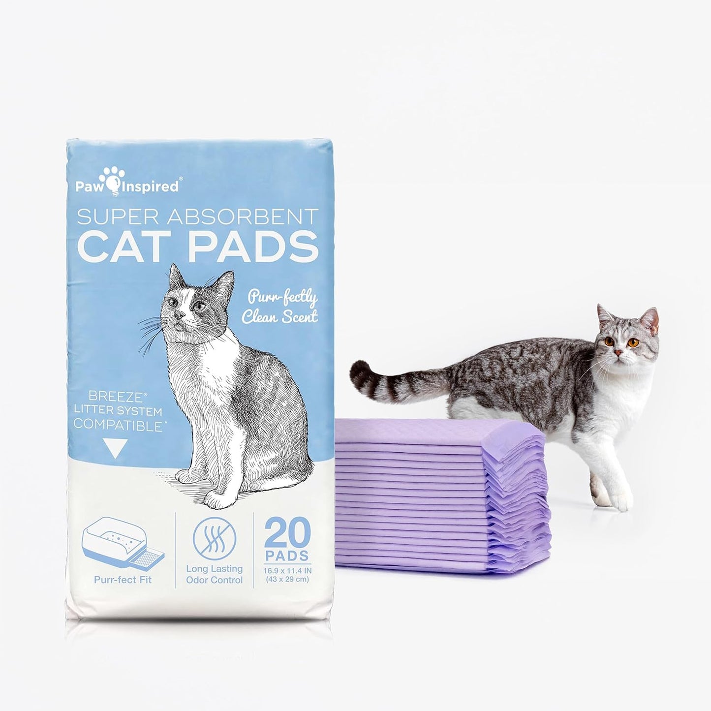 Paw Inspired Cat Pads, Generic Refills for Tidy Cats Breeze Litter Box System, Disposable Kitty Litter Liners for Easy Cleaning, Super Absorbent Pee Pads, 16.9 x 11.4 Inch (Carbon, 20 Count) - Image 11