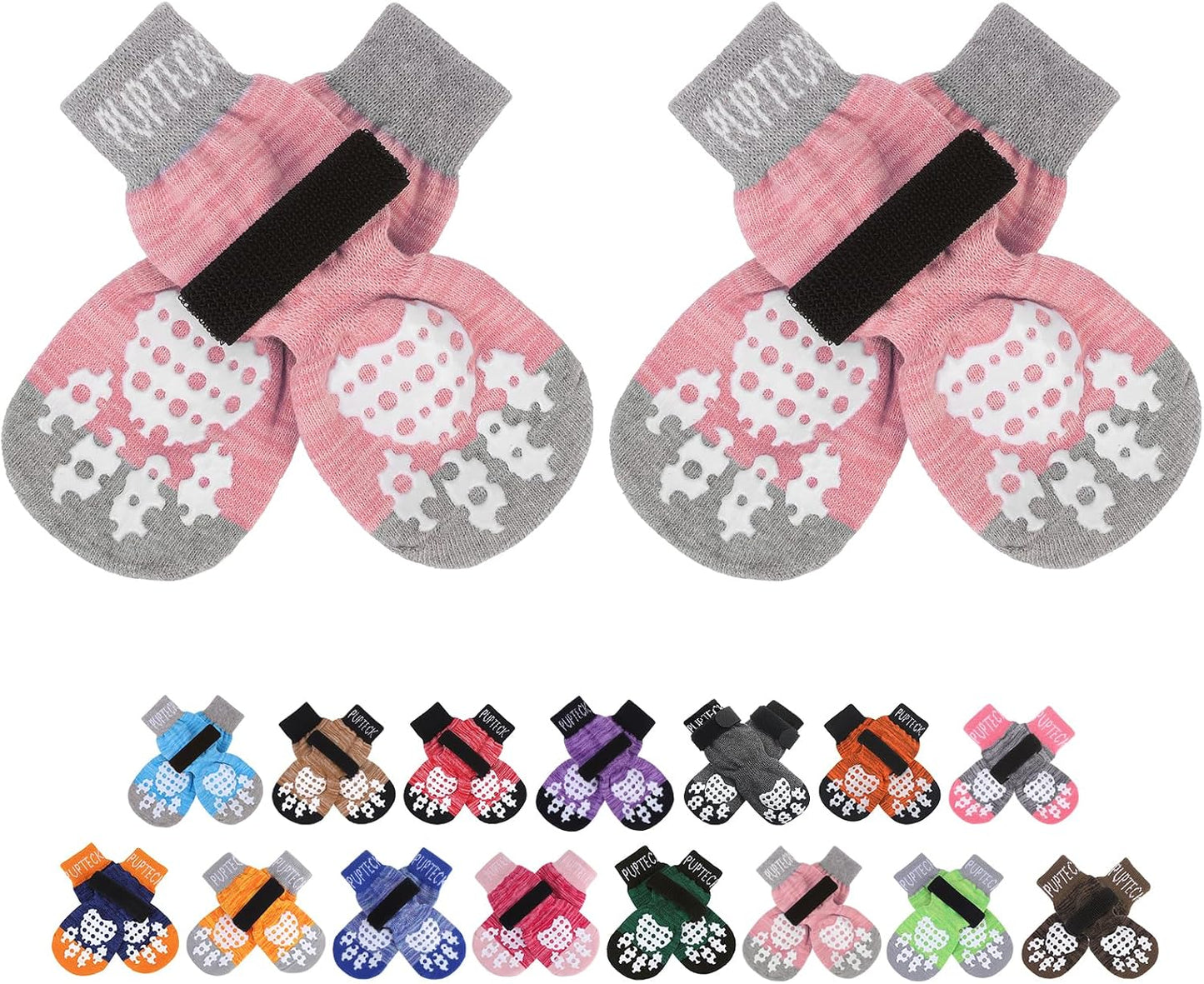 PUPTECK Anti-Slip Dog Socks with Double Sides Grips for Small Medium Large Dogs Hardwood Floors Prevents Licking, Dog Shoes for Hot Pavement Traction Control Paw Protector for Senior Dogs, Grey L - Image 14