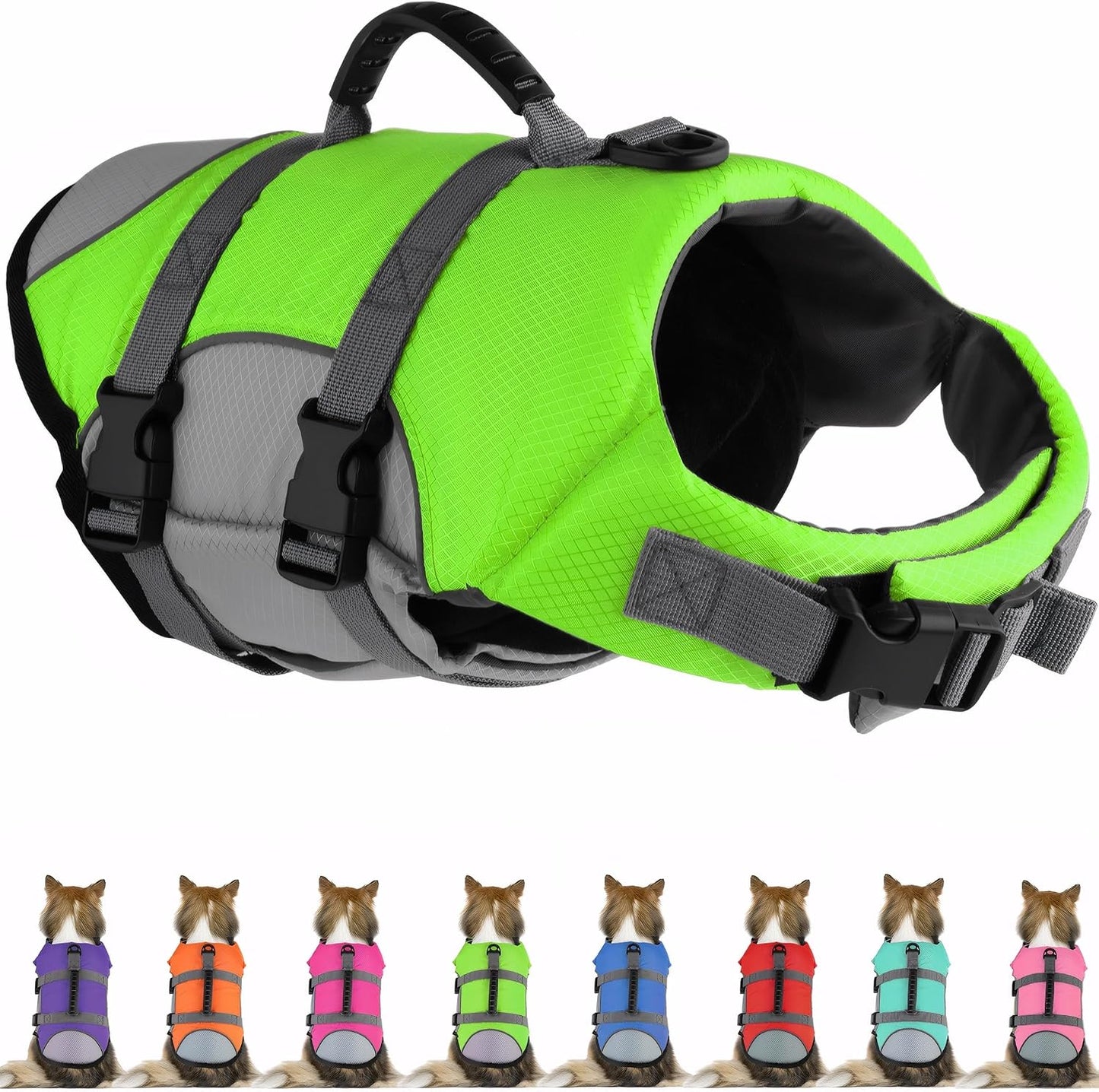Mklhgty Dog Life Jacket, Reflective & Adjustable, Hawaiian Style, for Small Medium Large Dogs, Polyester & Cotton, Floral Pink, L - Image 14