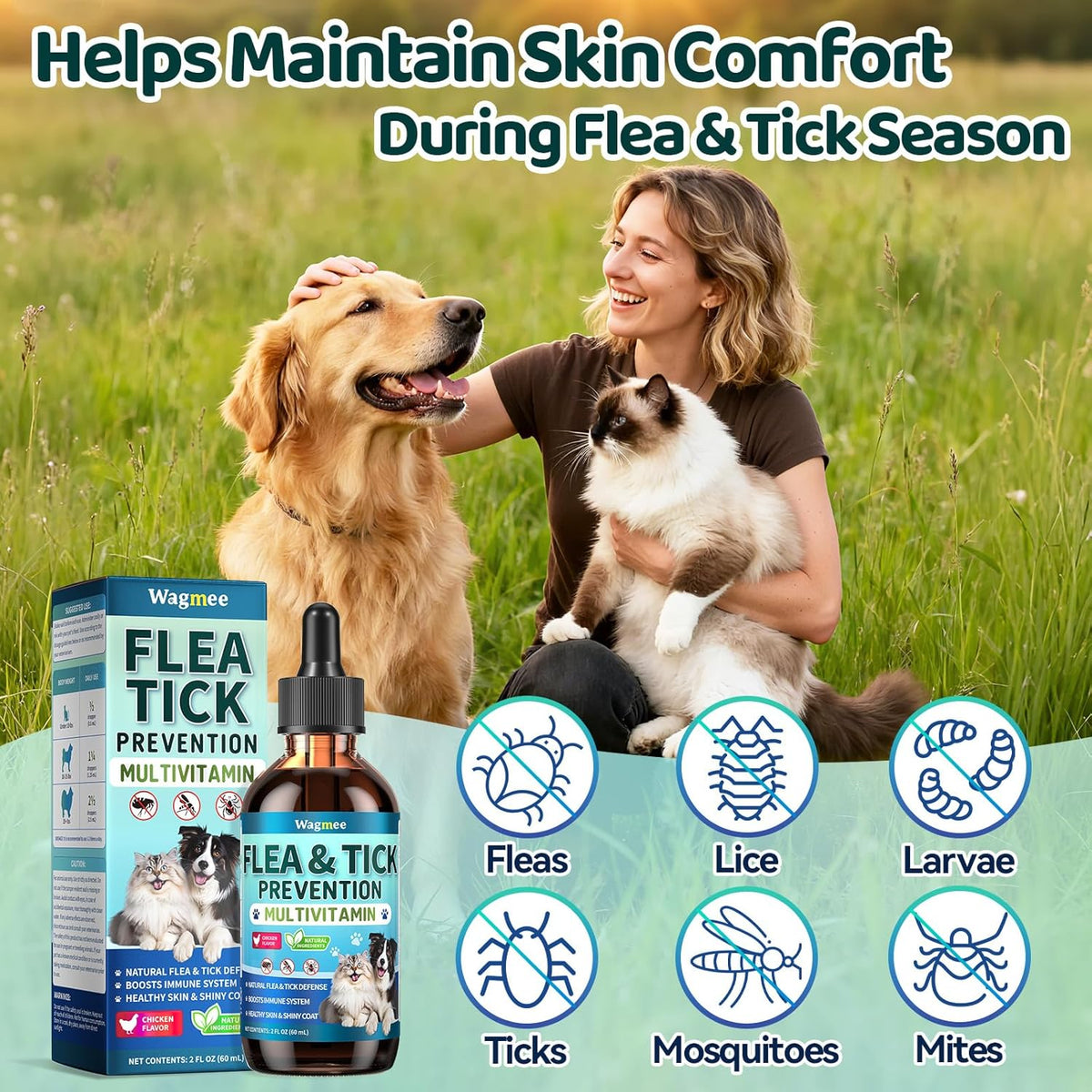 Chicken flavored flea defense drops ingredients list panel