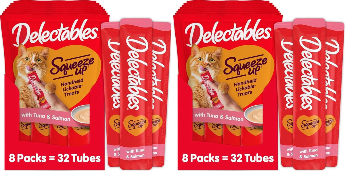 Delectables Squeeze Up Creamy Squeezable Puree, Lickable Wet Cat Treats, Grain Free, No Added Fillers, No By-Products, No Added Preservatives, 0.5 Ounces Tuna & Salmon, 32 Tubes Total - Image 10