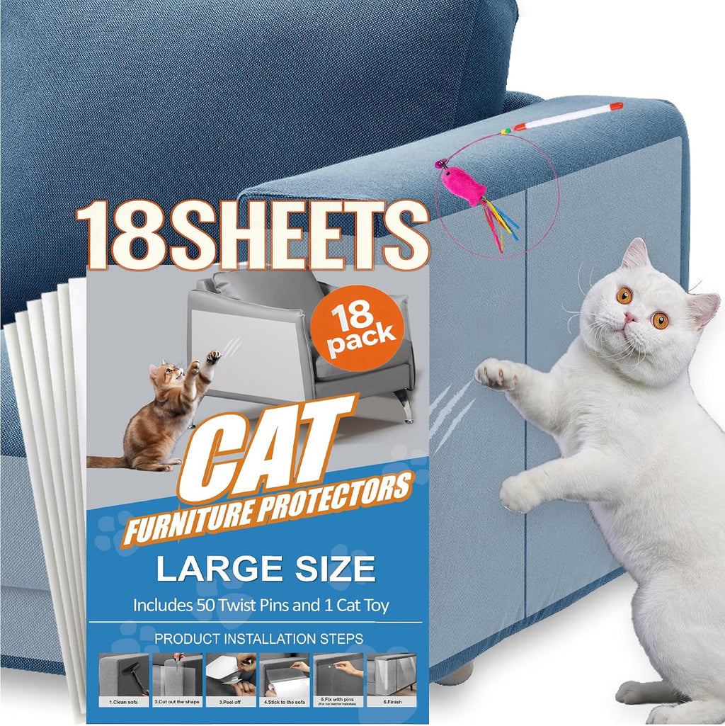 20-Pack Cat Scratch Furniture Couch Protector - Large Size 17x12inch Sofa Protectors Tape from Anti Cats Claws Scratching , Chair Corner Guards Cover for Cat Stop Scratching with 50 Twist Pins and Toy - Image 10