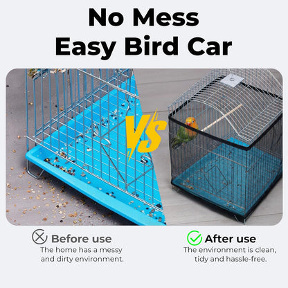 SFIELCAPA bird cage skirt installed on a square parrot enclosure preventing mess on modern room floors