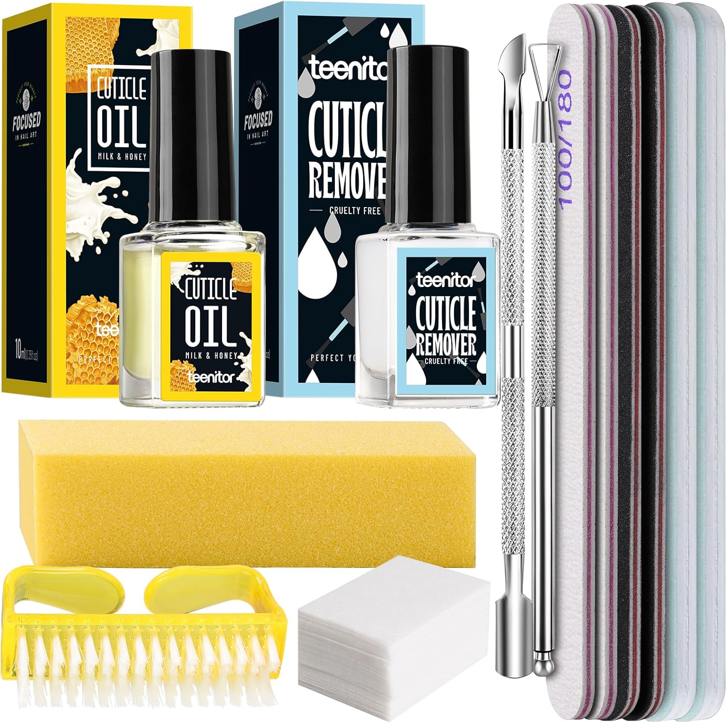Teenitor Cuticle Remover Kit with Milk and Honey oil front view