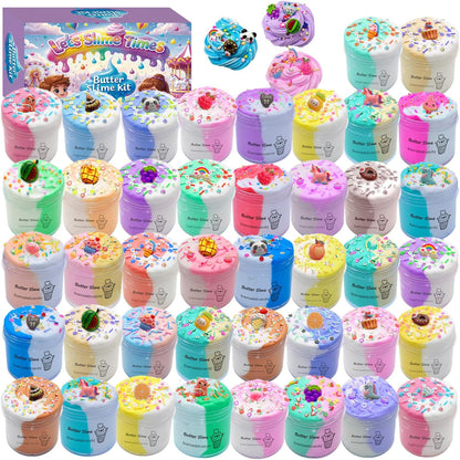 Pokujyrt butter slime kit front view showcasing multiple colorful jars and decorative toppings pack.