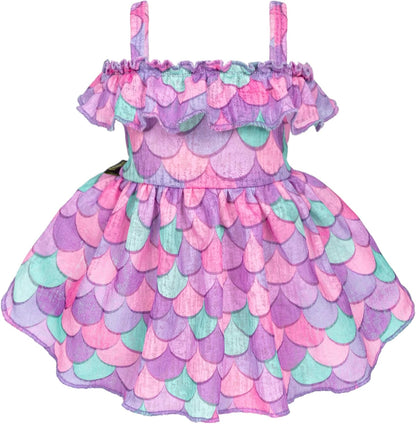 Fitwarm Flamingo Dress, Summer Clothes for Small Dogs Girl, Ruffled Hawaiian Sundress, Pet Outfit, Blue, Pink, Medium - Image 9