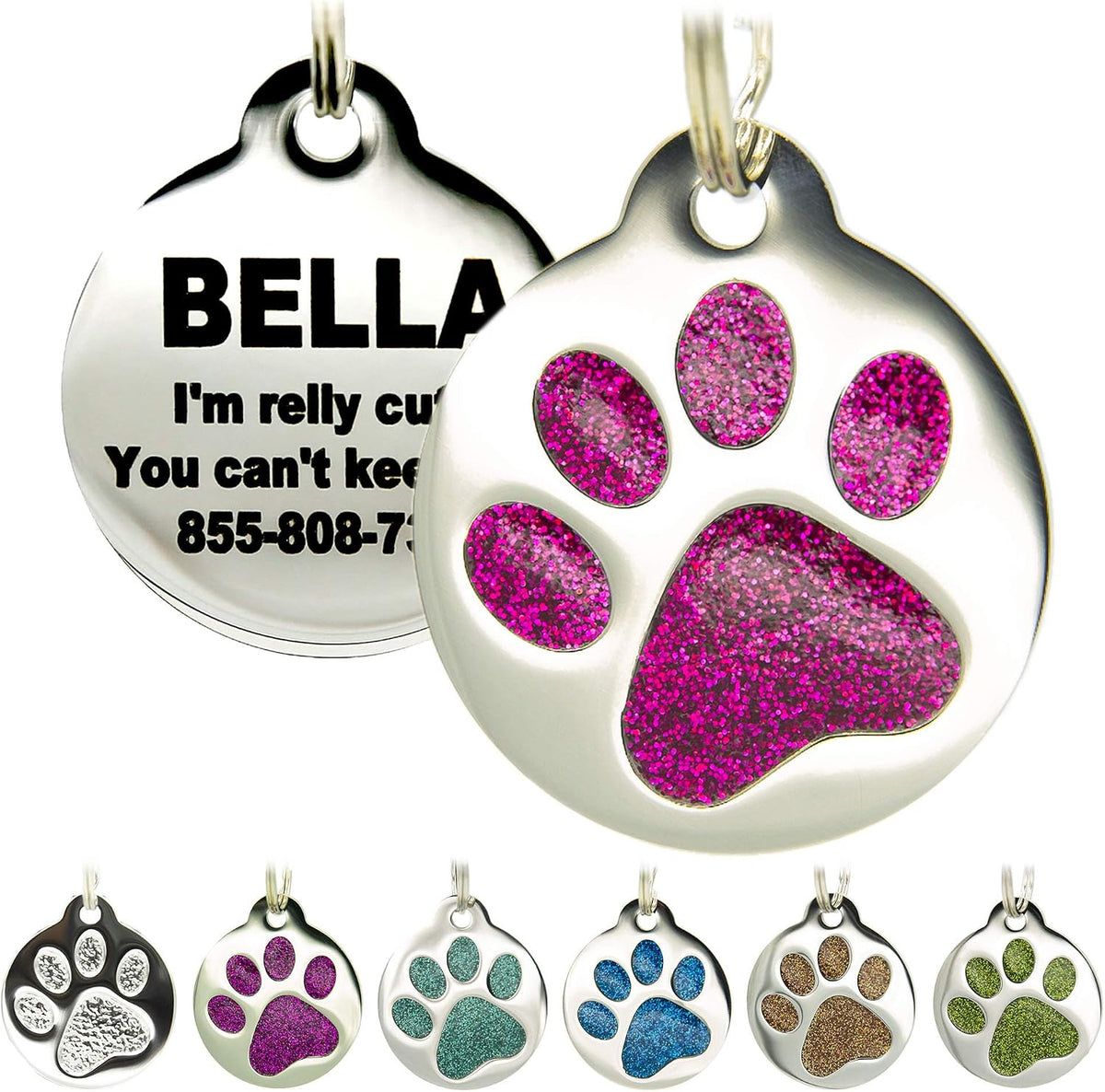 PetANTastic Engraved Cat Tags - Personalized with 4 Lines of Custom Engraved ID, Round Paw Print Stainless Steel Enameled in 6 Colors: Ocean Blue, Aquamarine, Deep Pink, Magenta, Pale Green, Amber - Image 10
