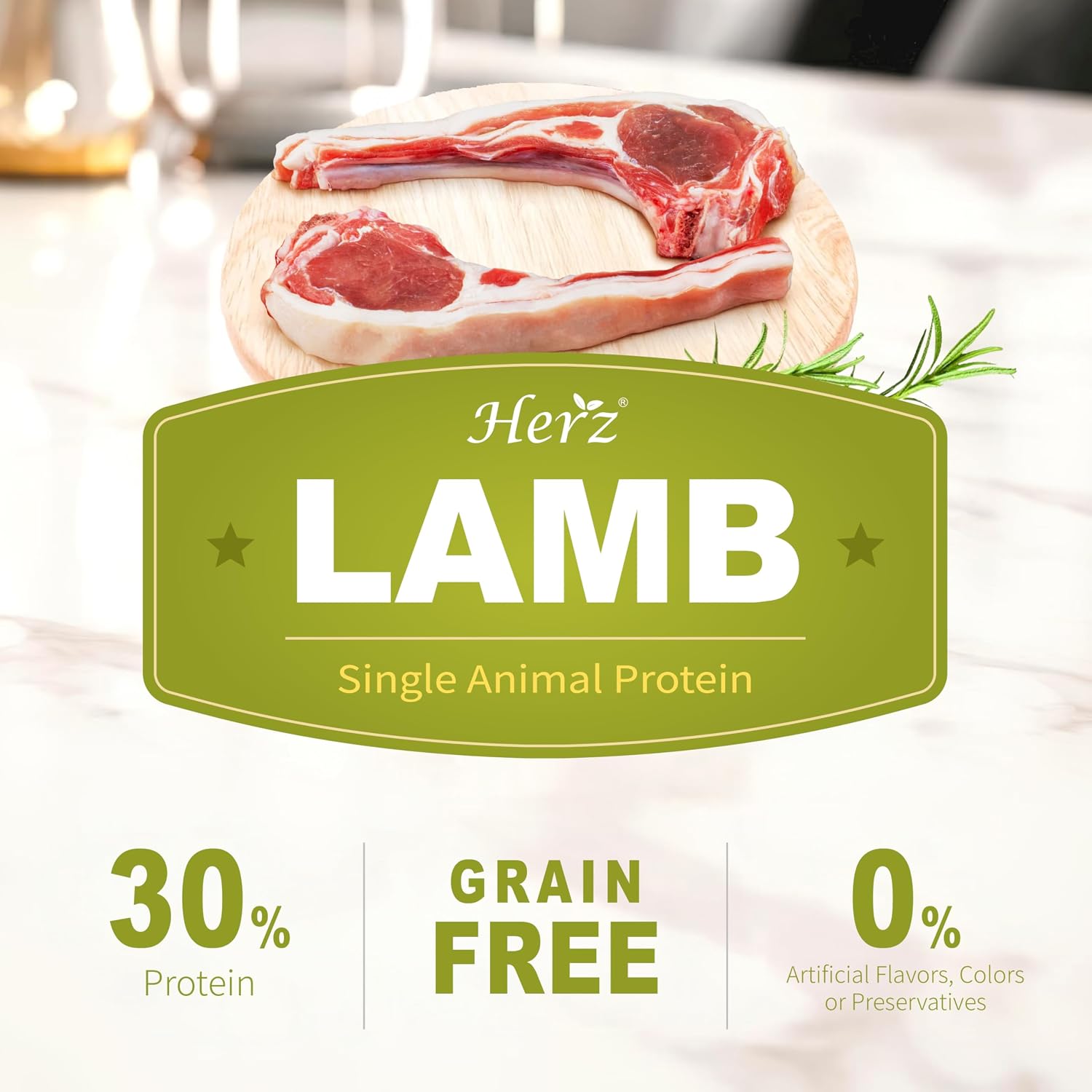 Authentic imported Herz natural high protein dog food back label details