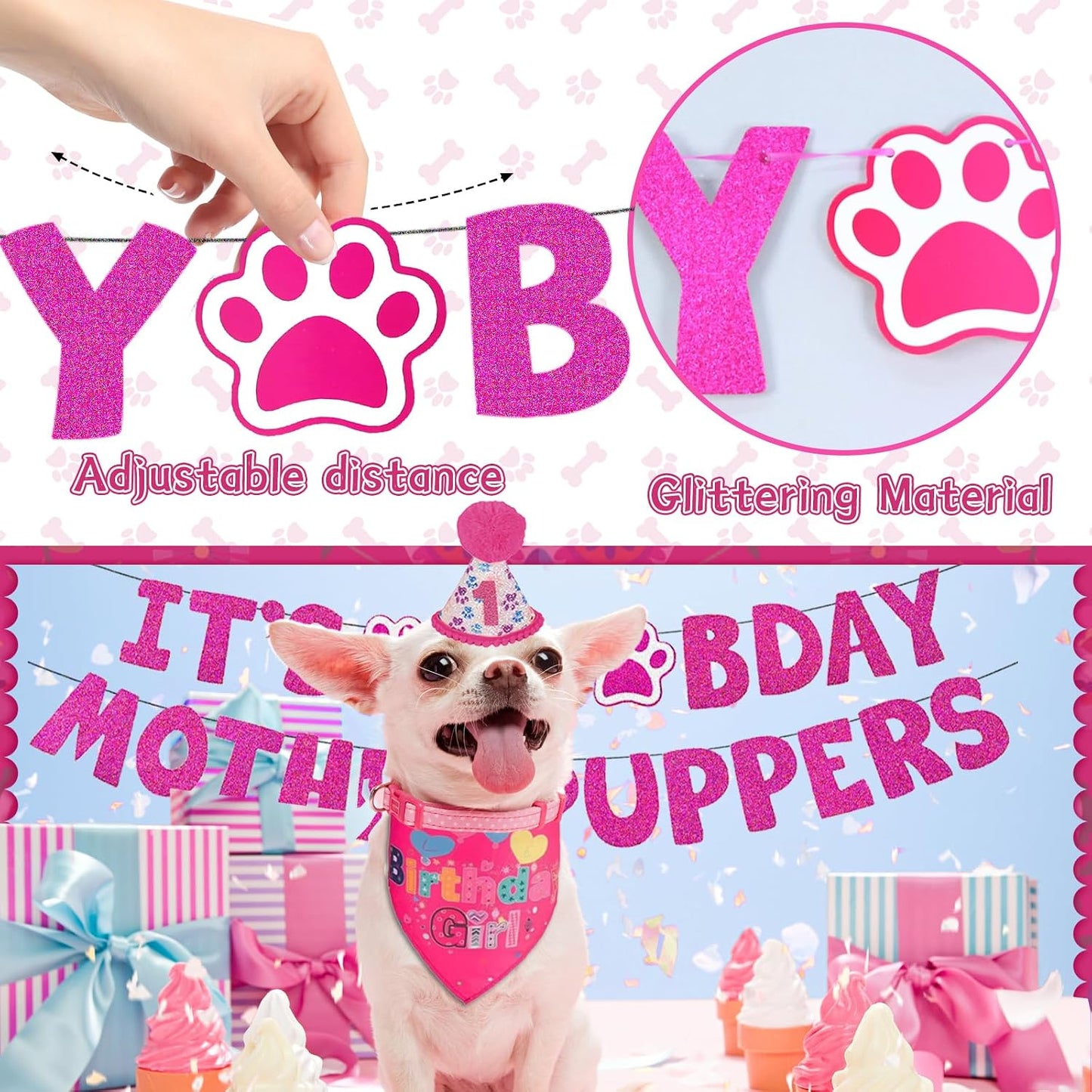 Adjustable party hat for dogs with custom number stickers
