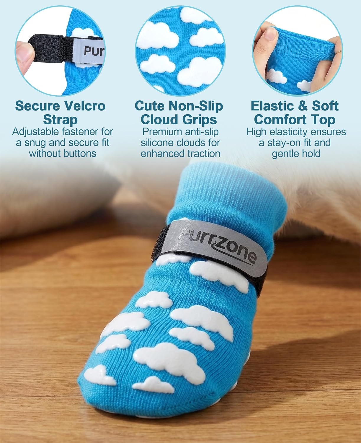 Detailed view of silicone paw grips on Purrzone dog socks