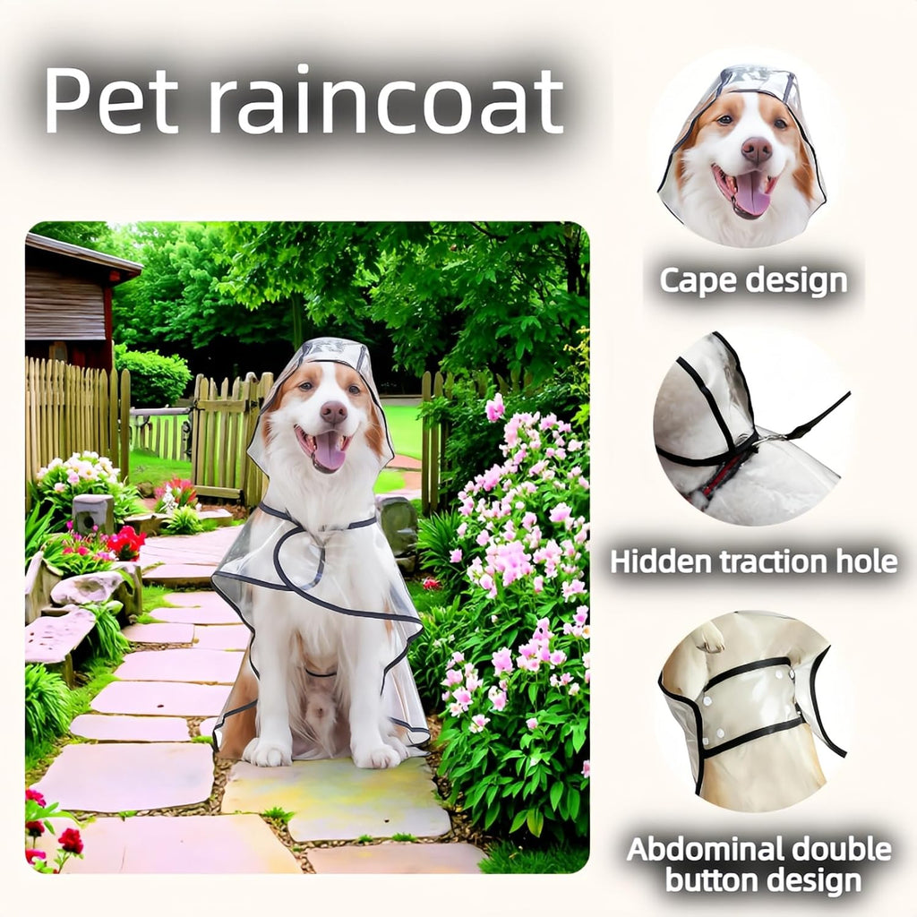 Clear waterproof dog raincoat with windproof hood side profile