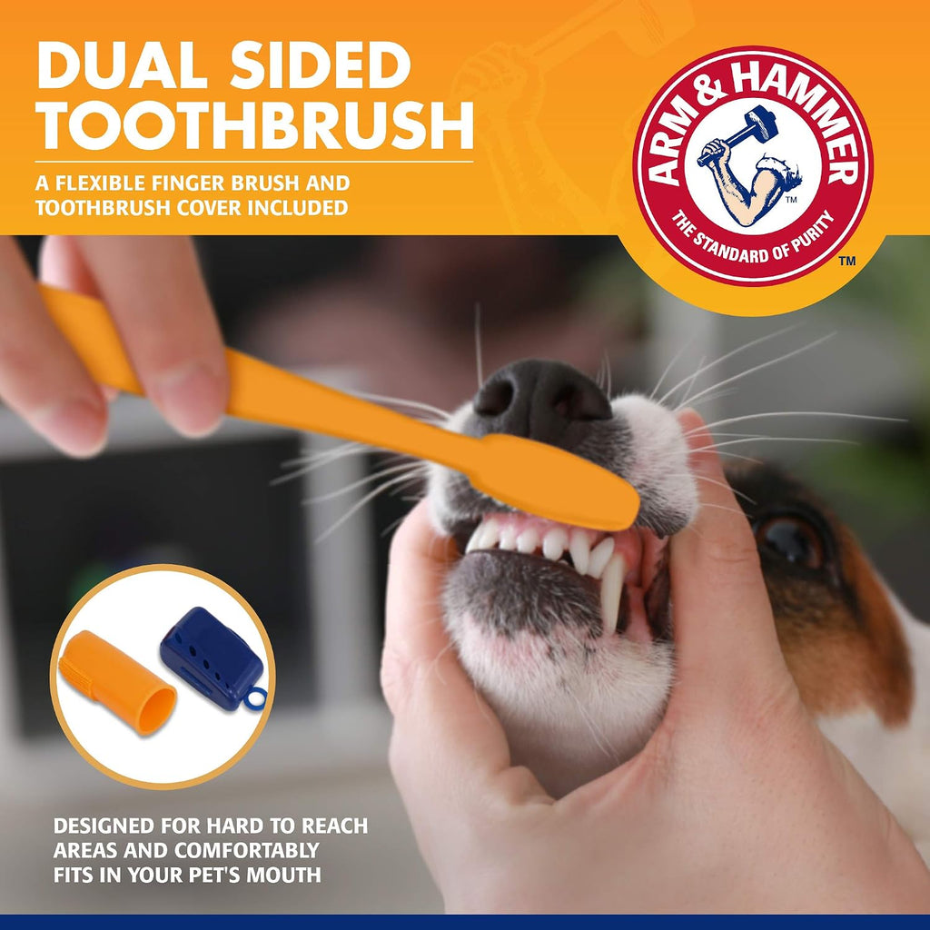 Double sided dog toothbrush included in Arm and Hammer kit