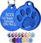 GoTags Paw Print Round Stainless Steel Pet Tag for Dogs and Cats, Personalized with 4 Lines of Custom Engraved ID Name and Number, in Stainless Steel and 15 Colors Small and Large, Glitter Blue - Image 15