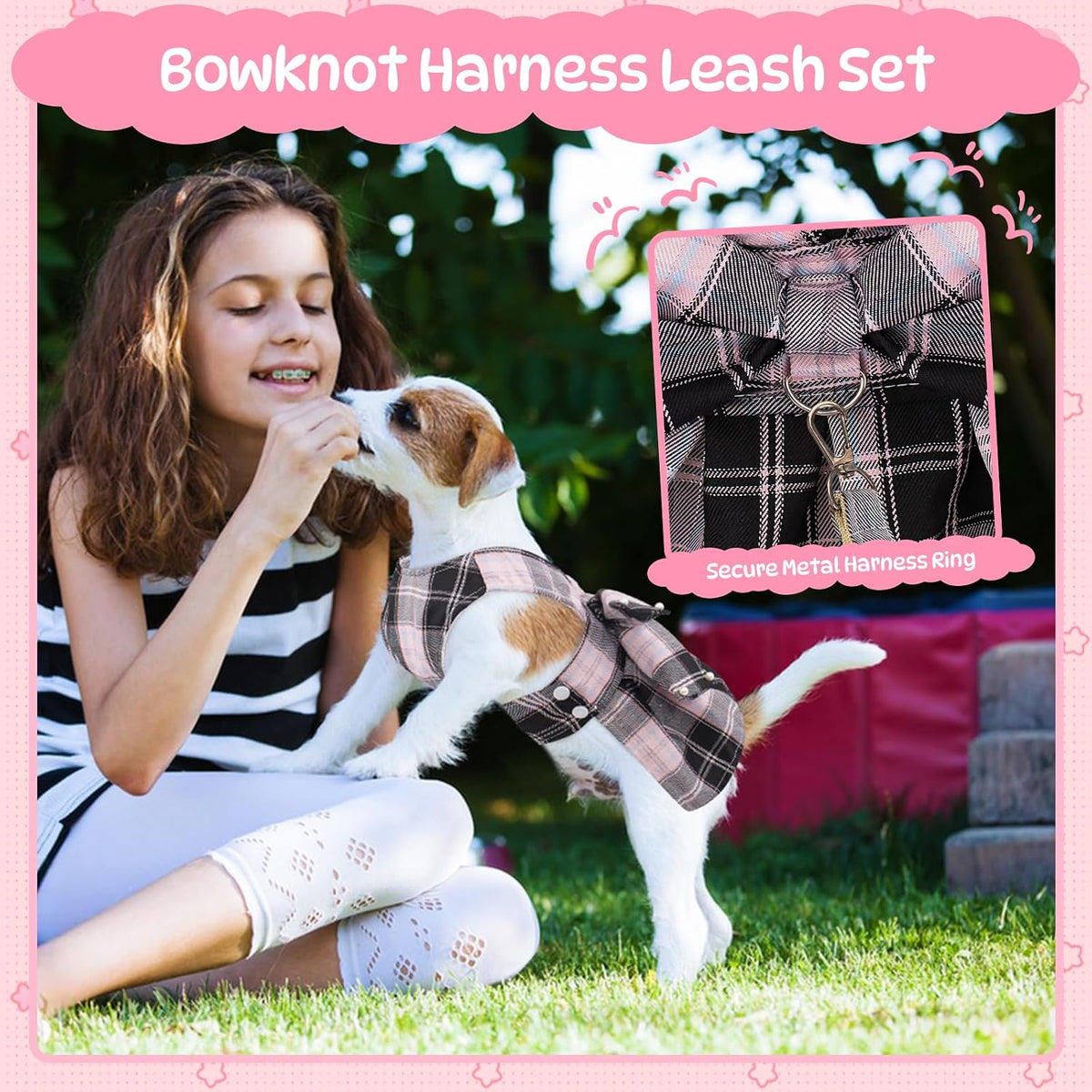 Coppthinktu plaid dog dress set with secure metal D ring attachment