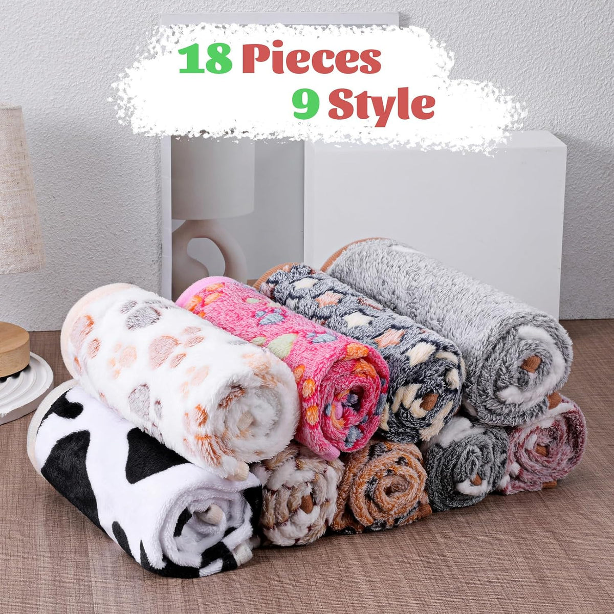 SHENLIU 18 Pcs Fleece Pet Blanket, 9 Style Small Fleece Pet Blanket Soft Warm Sleep Mat Fluffy Cute Puppy Supplies Paw Star Print Design Bed Blankets for Dog Cat Kitten Animals - Image 4
