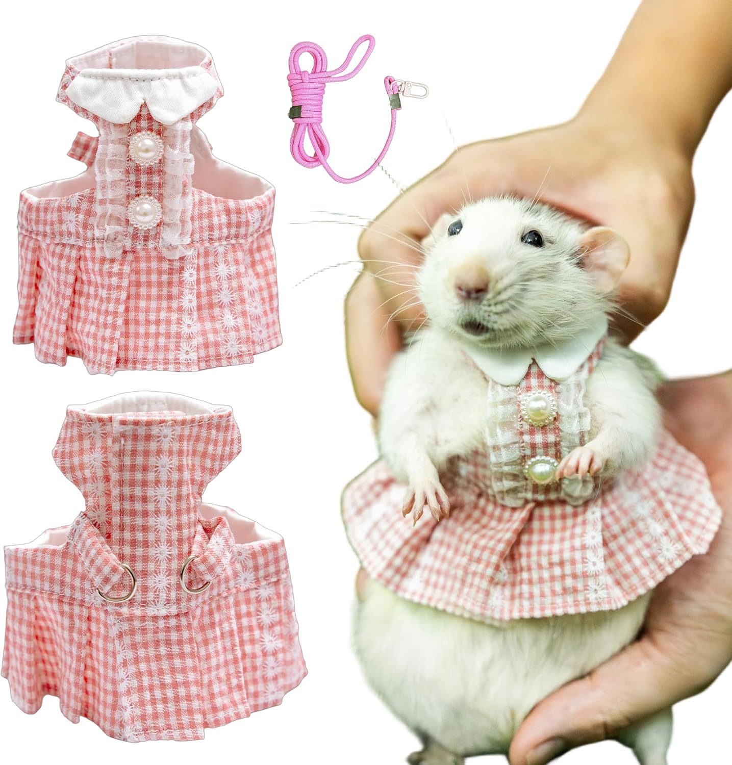 SMOLKITH Fancy Rat Clothes, Pet Rat Adjustable Green Checkered Skirt with Leash, Small Animal Apparel for Walking, Fits Fancy Rats, Meerkats, Chinchillas, Rabbits and More - Image 10