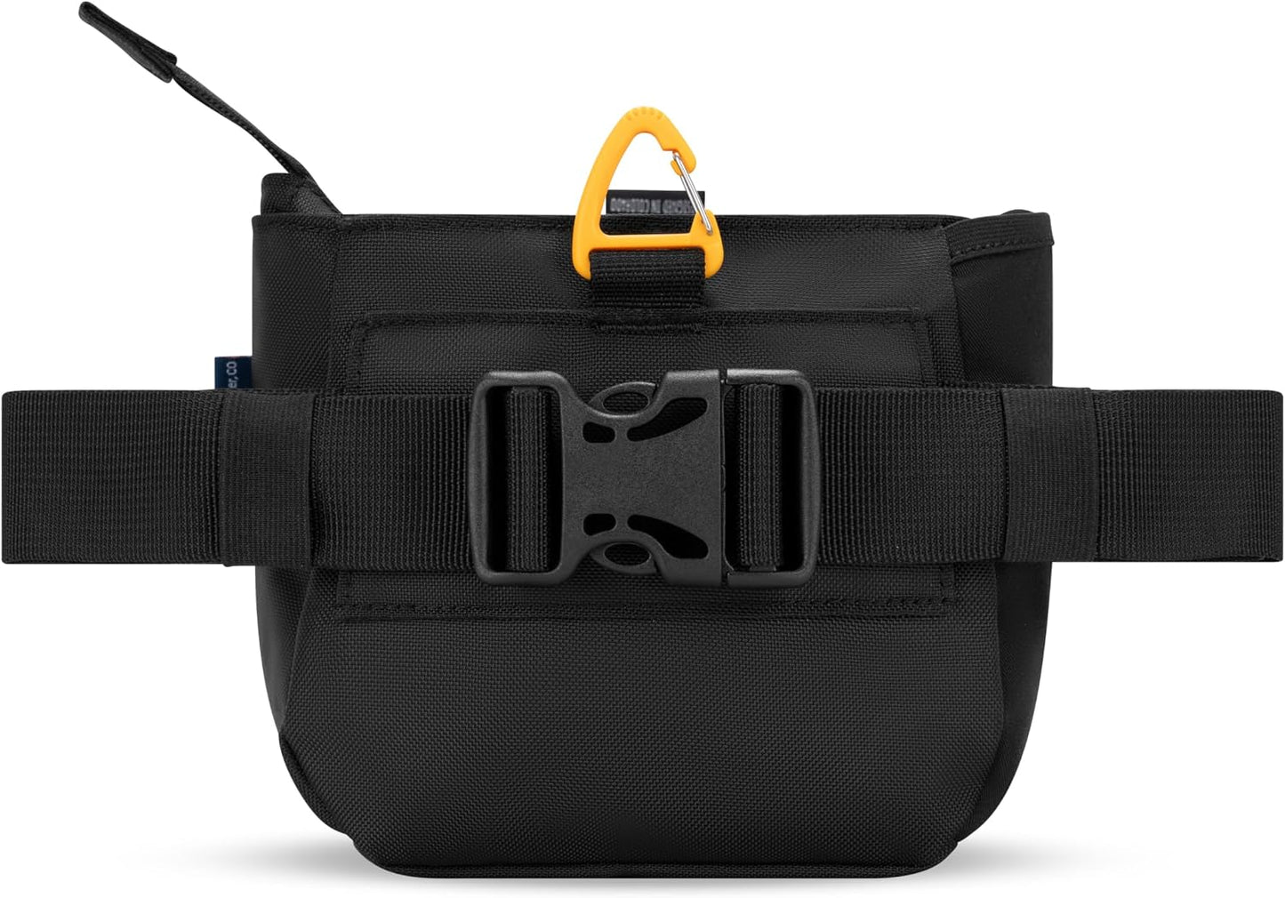 Side profile of the Raven black dog walking bag highlighting the water resistant nylon material