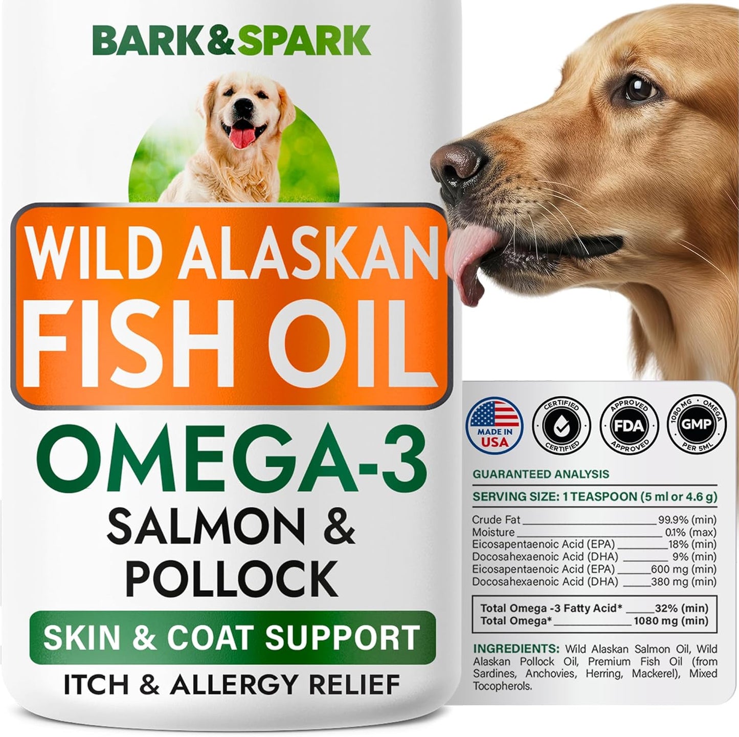BARK&SPARK Omega 3 Fish Oil for Dogs - w/Wild Alaskan Salmon Oil for Dogs, Fish Oil Liquid Supplement for Pets, EPA+DHA Fatty Acids, Skin&Coat Support - Itch&Allergy Relief, Joint, Immune&Heart Health - Image 11