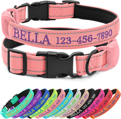 CHRYMPETIC personalized dog collar pink front view custom embroidery detail