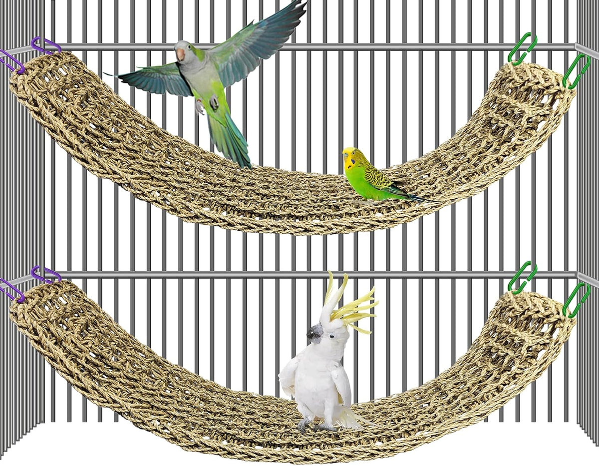 Bird Seagrass Mat 30 x 7 Inch Parrot Natural Seagrass Woven Net Hammock Parakeet Climbing Rope Ladder Mat Chew Toys Cage Accessories for Pigeon Macaw Cockatiel Conure Cockatoo Rat Bearded Dragon - Image 8