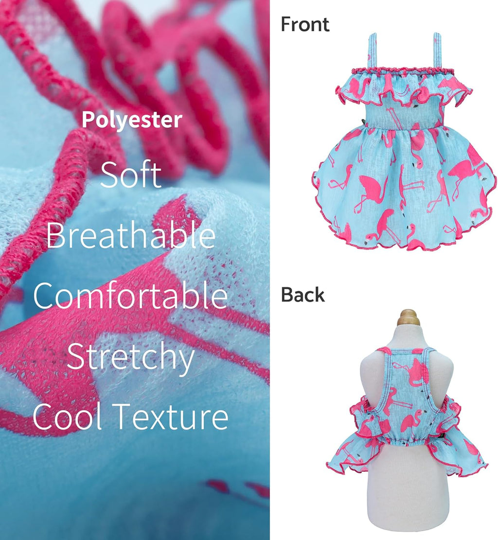 Fitwarm blue and pink tropical pet outfit on a model pup
