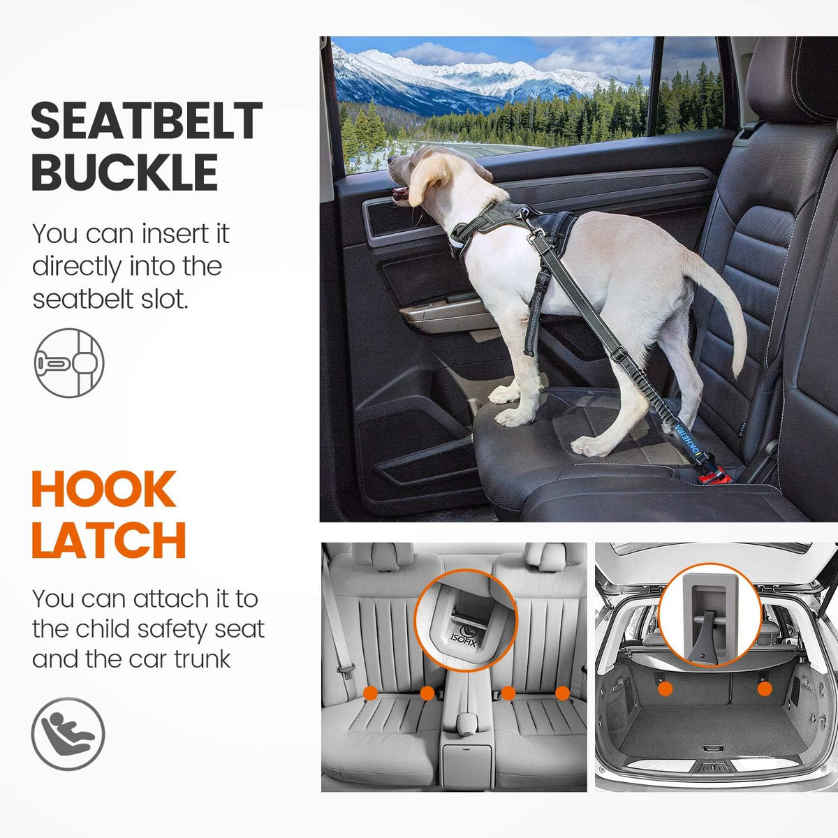 Iokheira dog seatbelt installed in car back seat