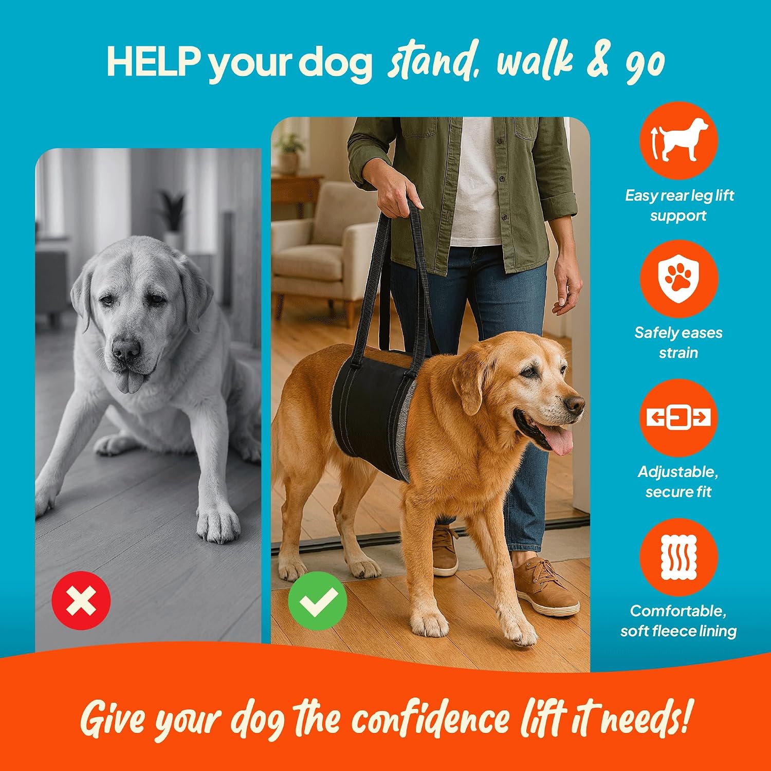 Steady Paws mobility sling with fleece padding