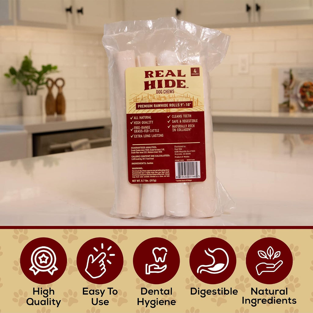 Real Hide natural beef hide chew safe digestible treat for medium and large dog breeds