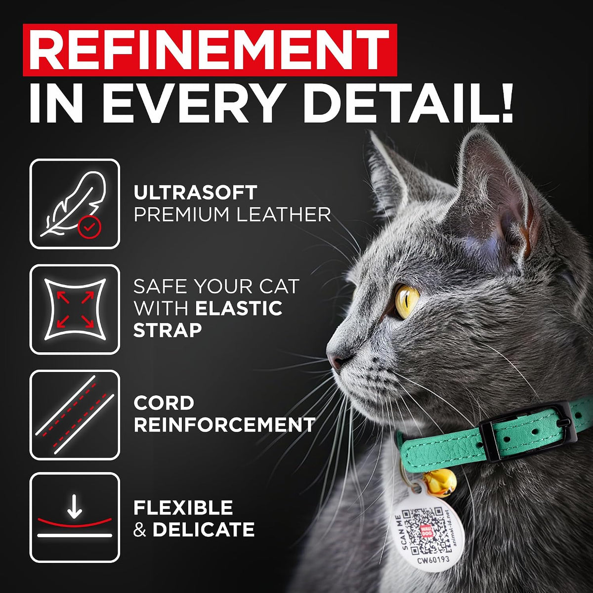 Close up of the safety elastic breakaway alternative strap on premium cat collar