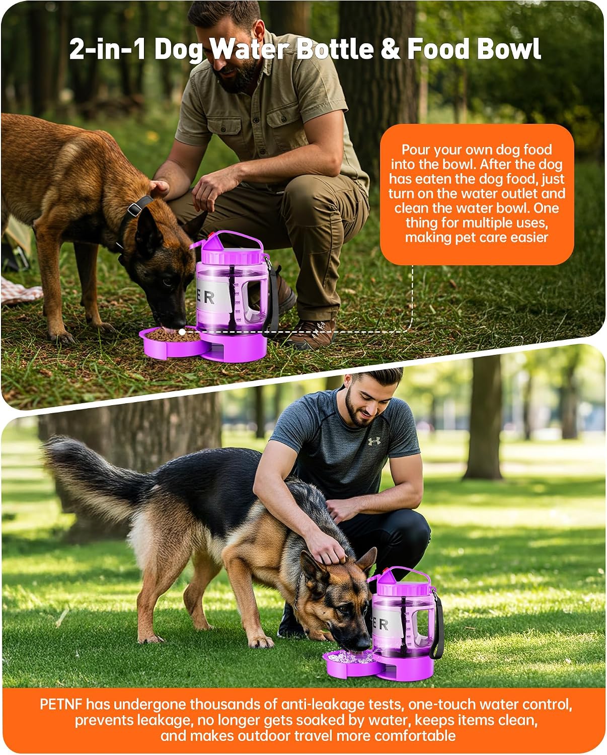 PetNF purple portable pet bowl showing the transparent scale window