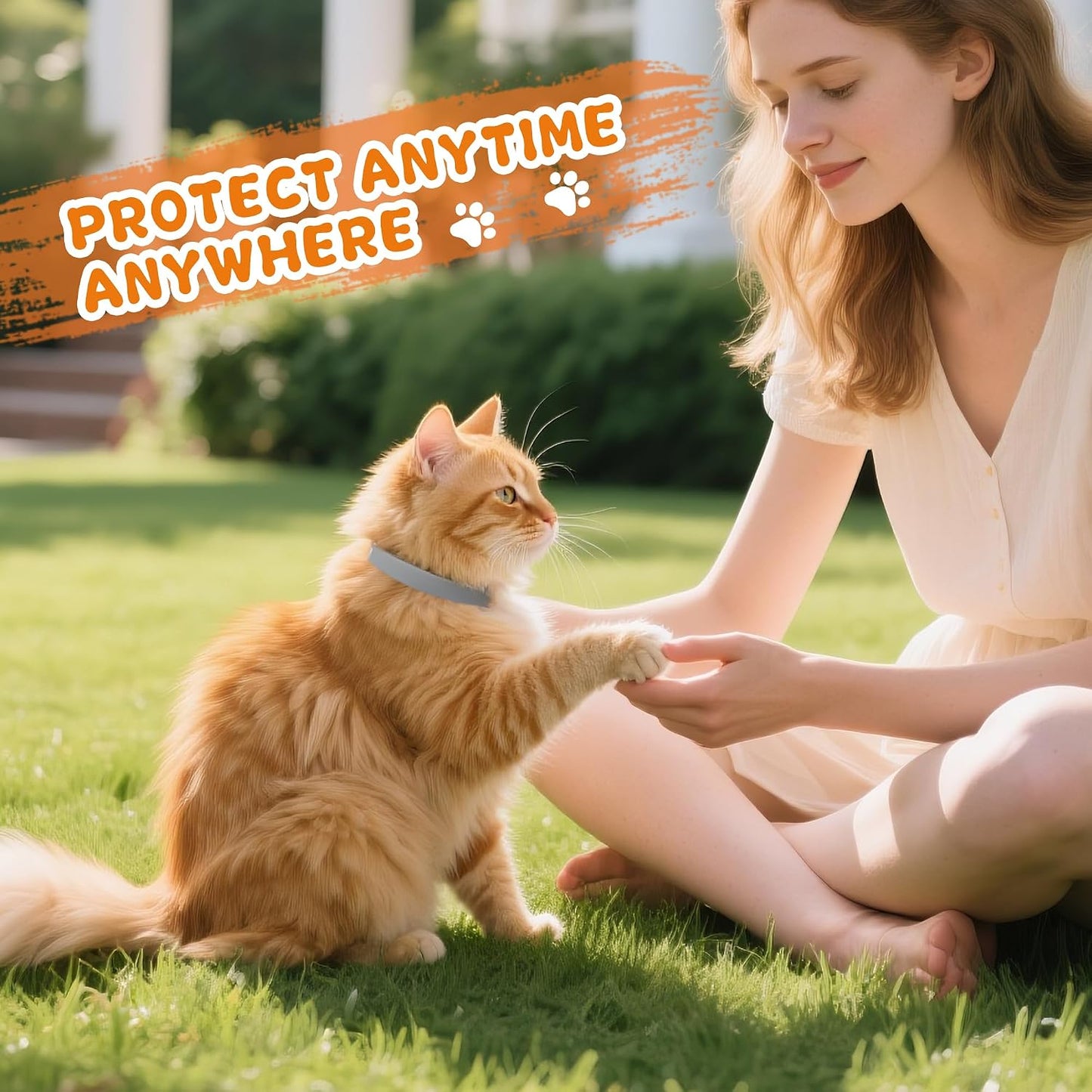 Close up of flea and tick prevention collar on cat