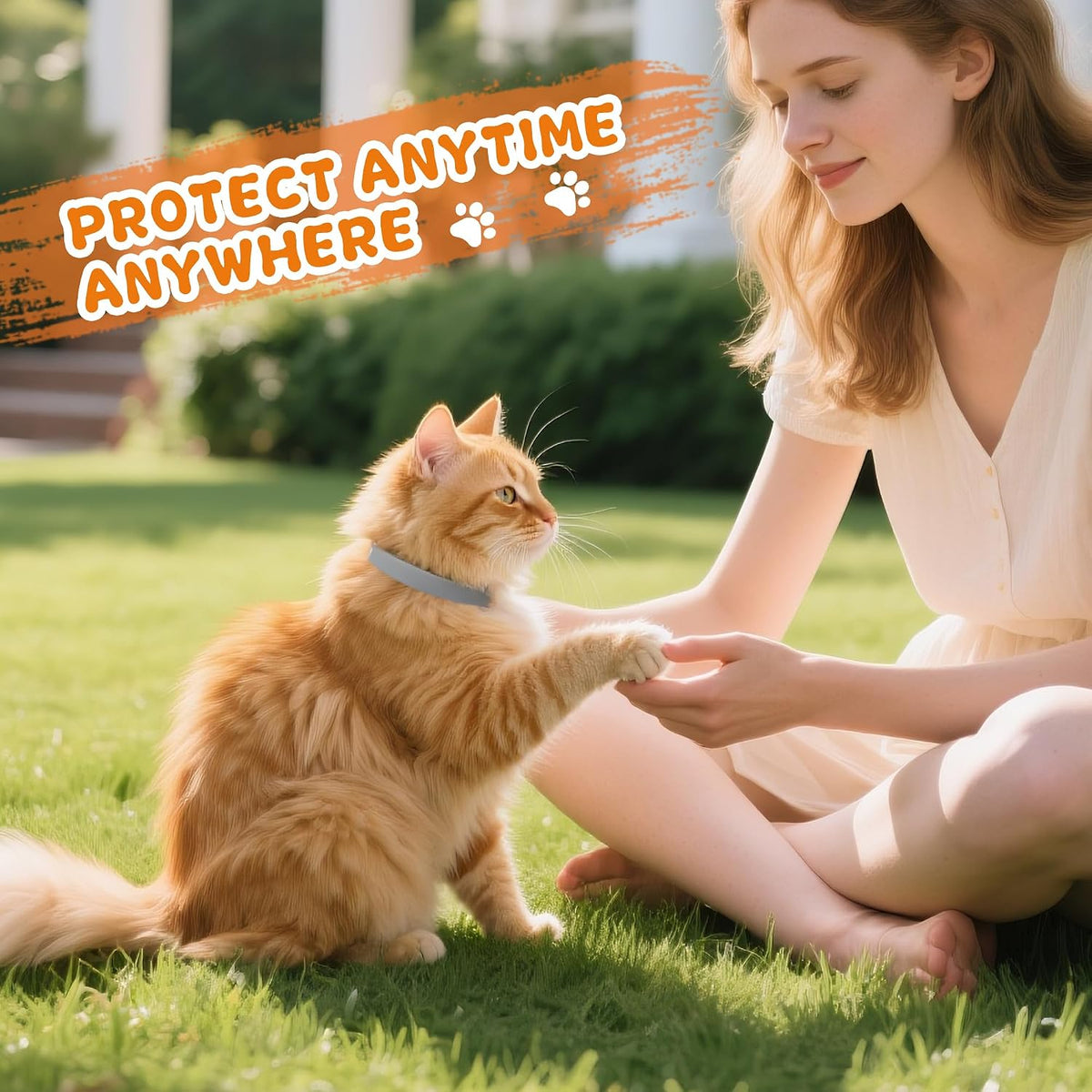 Close up of flea and tick prevention collar on cat