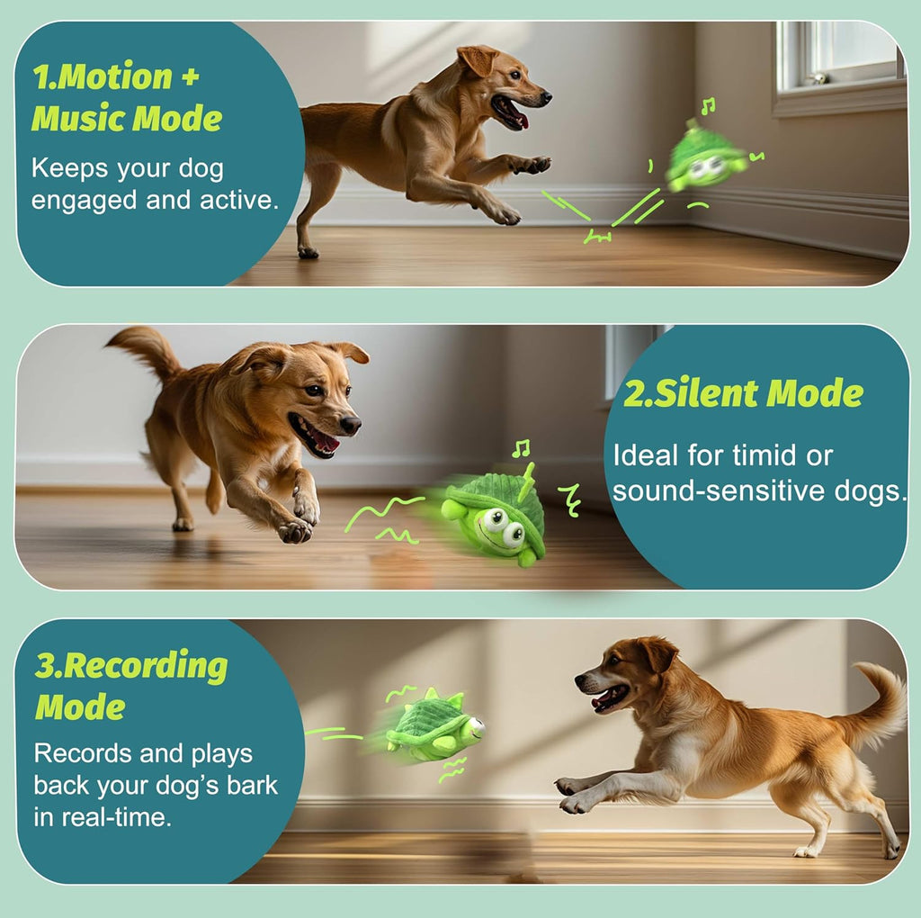 GUKCO rechargeable self play dog toy plush turtle with internal bouncing ball mechanism