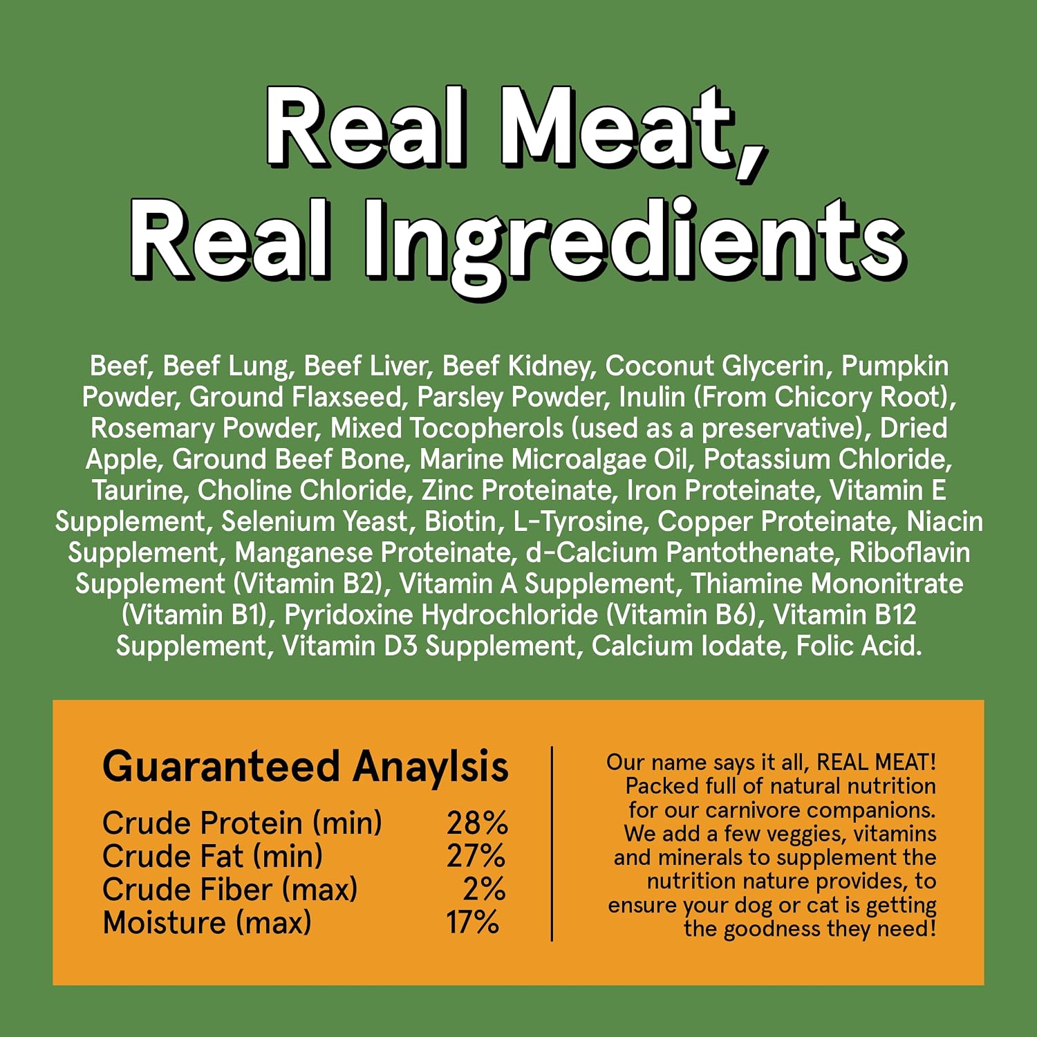Real Meat five ounce beef air dried dog food nutritional facts
