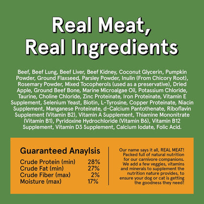 Real Meat five ounce beef air dried dog food nutritional facts