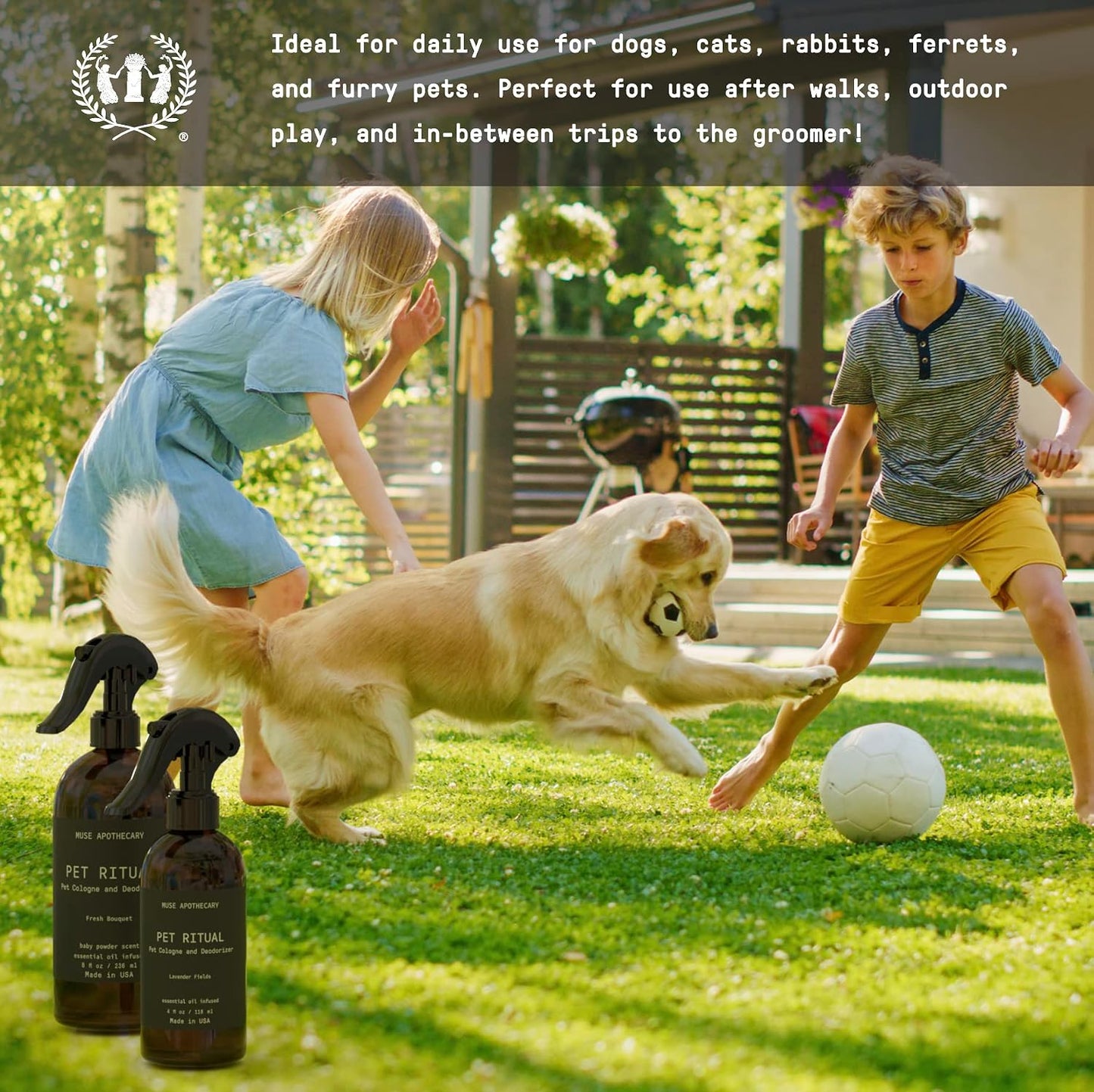 Hypoallergenic pH balanced pet grooming mist to neutralize dog odor