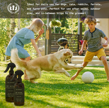 Hypoallergenic pH balanced pet grooming mist to neutralize dog odor