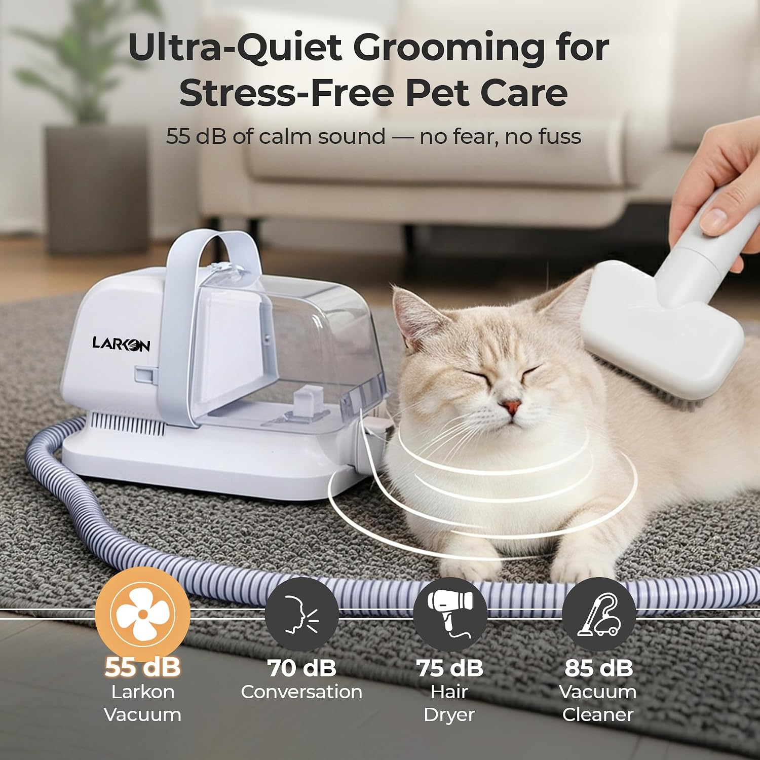 Close-up of the Larkon pet nail grinder tool attachment demonstrating safe paw care.