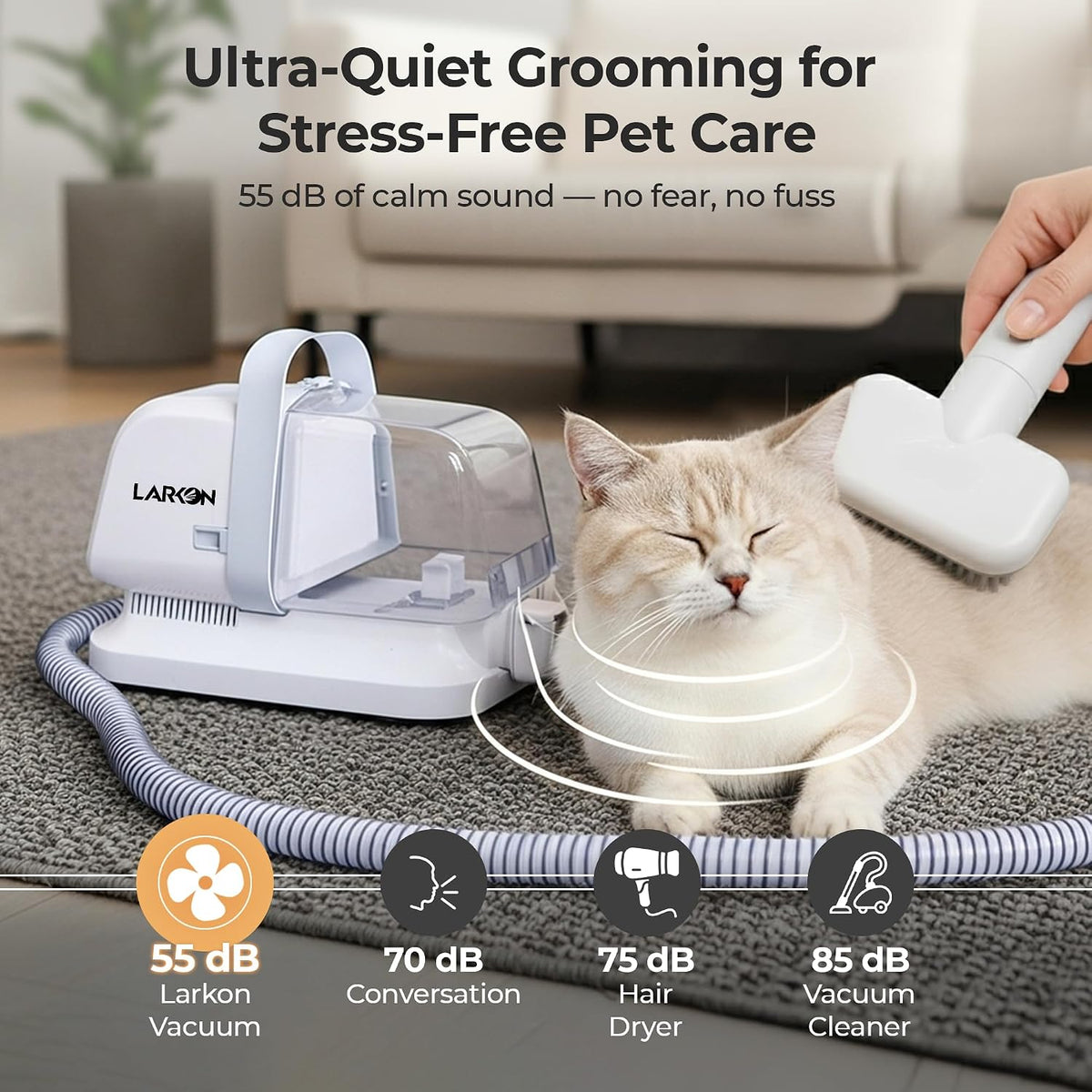 Close-up of the Larkon pet nail grinder tool attachment demonstrating safe paw care.